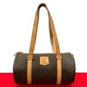 Celine Macadam logo blazon leather handbag Boston bag brown 232 9